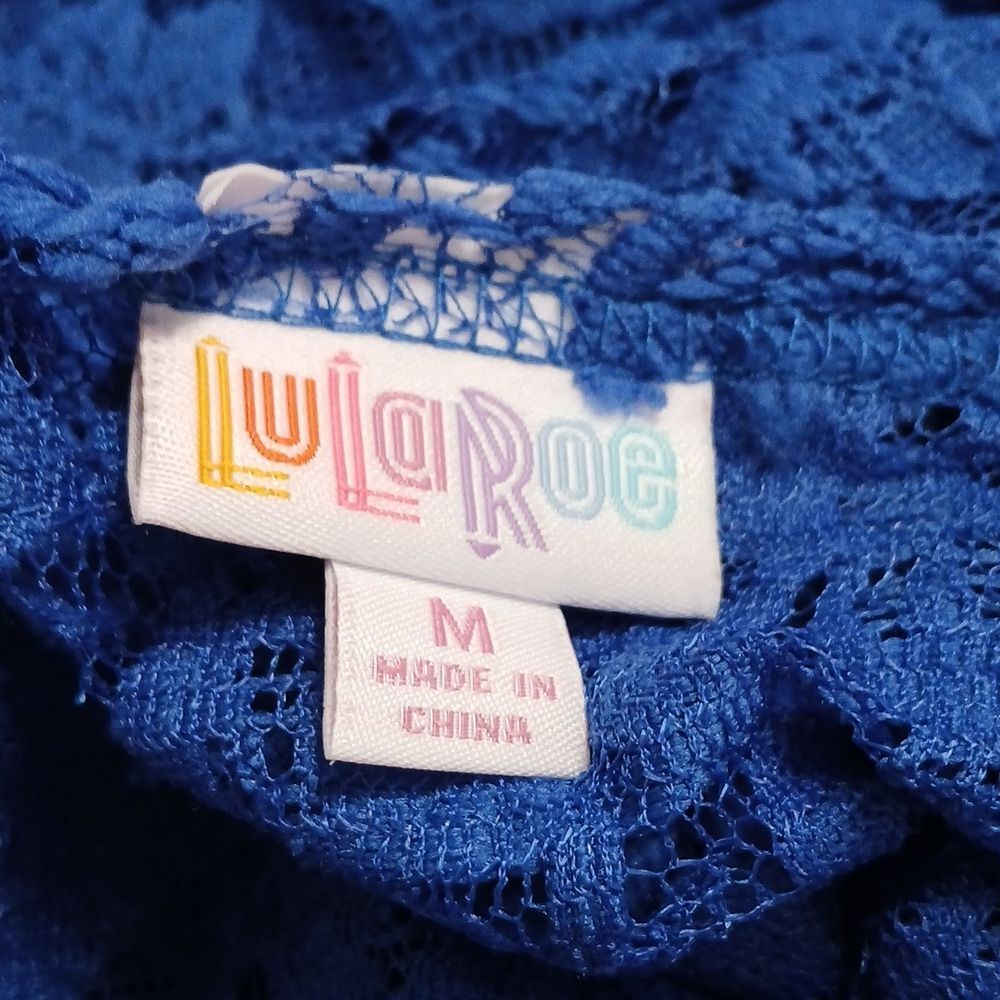LuLaRoe Joy Vibrant Royal Blue Lace Vest Duster Sz M NWT - Picture 7 of 8